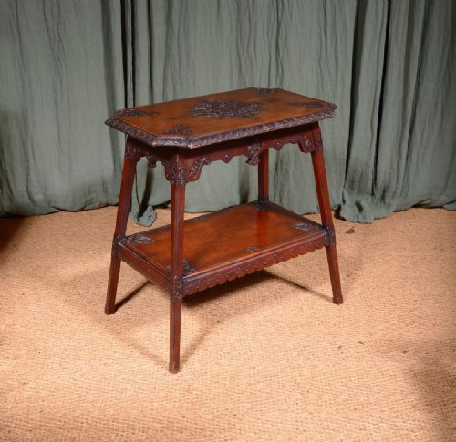 a victorian walnut splay leg occasional table with chip carved gothic decoration c1870 - CATEGORY: ANTIQUE TABLES - DATED 