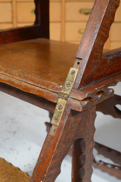 ARTS CRAFTS OAK METAMORPHIC LIBRARY CHAIR STEPS C1870 - ADDITIONAL PHOTO 2