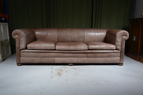a large edwardian light brown leather three seater chesterfield sofa c1910 - CATEGORY: ANTIQUE SOFAS - DATED EDWARDIAN