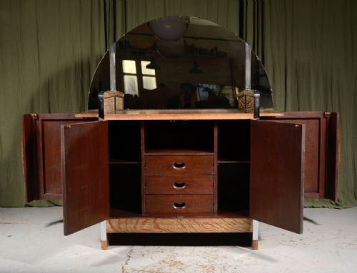 A RARE ART DECO VENESTA PLYWOOD AND LIMED OAK MIRROR BACKED COCKTAIL CABINET C1930 - ADDITIONAL PHOTO 1