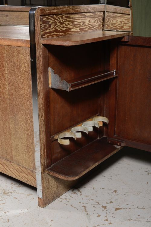 A RARE ART DECO VENESTA PLYWOOD AND LIMED OAK MIRROR BACKED COCKTAIL CABINET C1930 - ADDITIONAL PHOTO 6