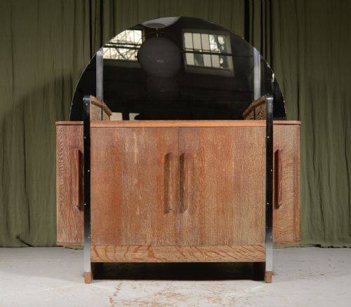 A RARE ART DECO VENESTA PLYWOOD AND LIMED OAK MIRROR BACKED COCKTAIL CABINET C1930 - ADDITIONAL PHOTO 11