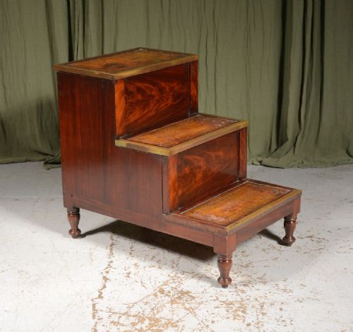 victorian brass mounted flame mahogany library steps c1850 - CATEGORY: ANTIQUE MISCELLANEOUS - DATED 