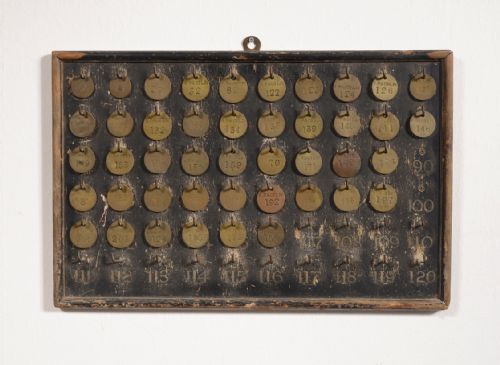 an unusual victorian hand painted number board key rack c1880 - CATEGORY: ANTIQUE MISCELLANEOUS - DATED 