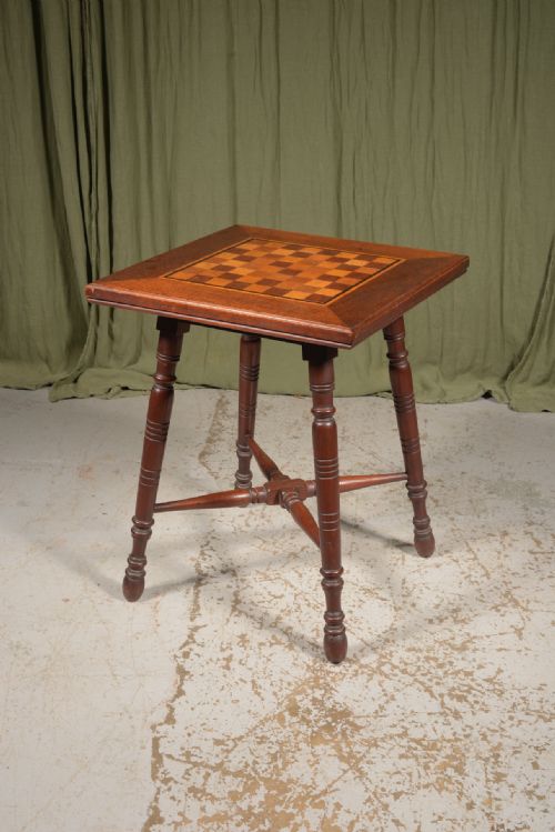 an aesthetic movement mahogany and satinwood chess table c1870 - CATEGORY: ANTIQUE TABLES - DATED 