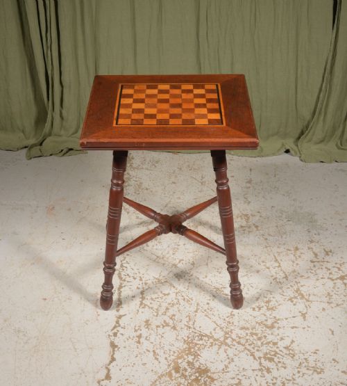 AN AESTHETIC MOVEMENT MAHOGANY AND SATINWOOD CHESS TABLE C1870 - ADDITIONAL PHOTO 1