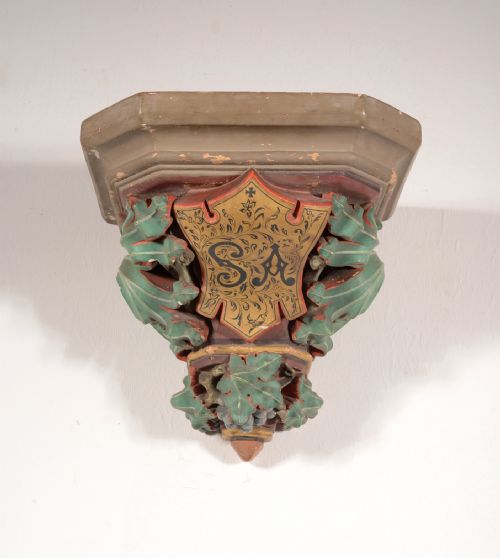 a 19th century painted plaster corbel or wall bracket with gilt armorial 'sa' c1860 - CATEGORY: ANTIQUE MISCELLANEOUS - DATED 