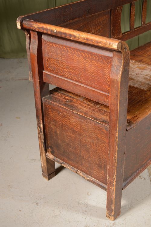 A FOLK ART PAINTED PINE MARRIAGE BENCH C1900 - ADDITIONAL PHOTO 4