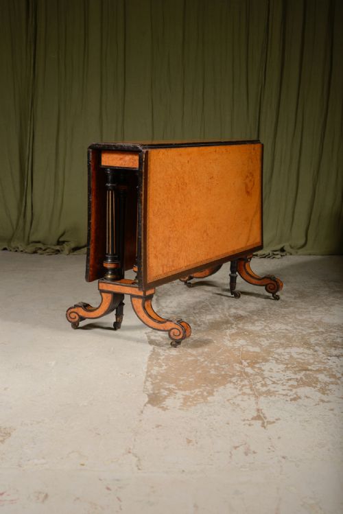 A VICTORIAN AMBOYNA DROP LEAF COFFEE TABLE C1860 - ADDITIONAL PHOTO 4