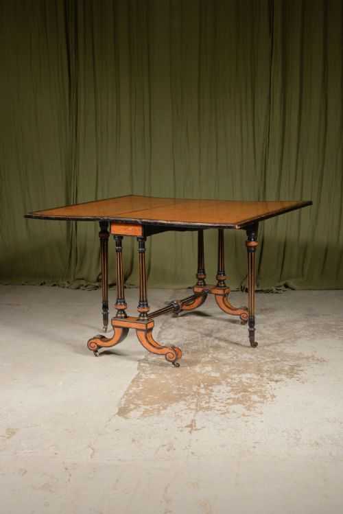 A VICTORIAN AMBOYNA DROP LEAF COFFEE TABLE C1860 - ADDITIONAL PHOTO 8