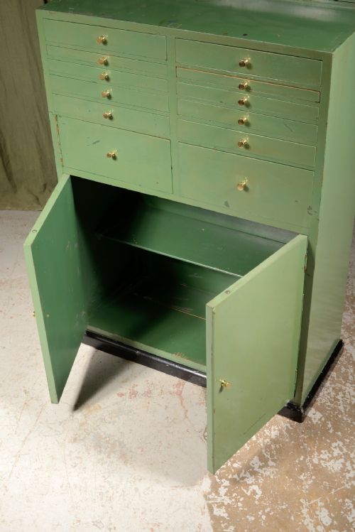 AN EDWARDIAN GREEN PAINTED DENTISTRY CHEST CABINET C1905 - ADDITIONAL PHOTO 9
