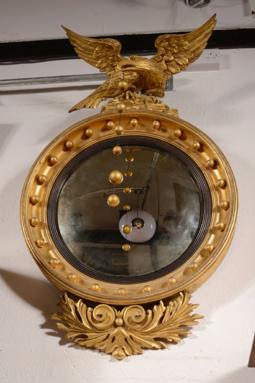 A LARGE REGENCY GILT CONVEX MIRROR WITH EAGLE SURMOUNT C1825 - ADDITIONAL PHOTO 8