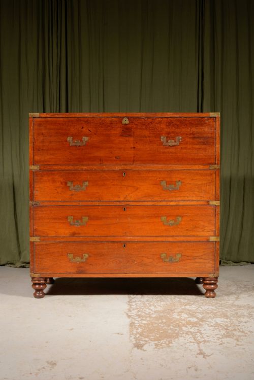 AN ANGLO INDIAN TEAK SECRETAIRE CAMPAIGN CHEST C1870 - ADDITIONAL PHOTO 1