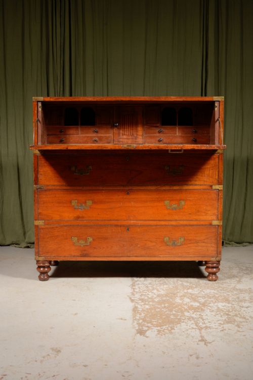 AN ANGLO INDIAN TEAK SECRETAIRE CAMPAIGN CHEST C1870 - ADDITIONAL PHOTO 2