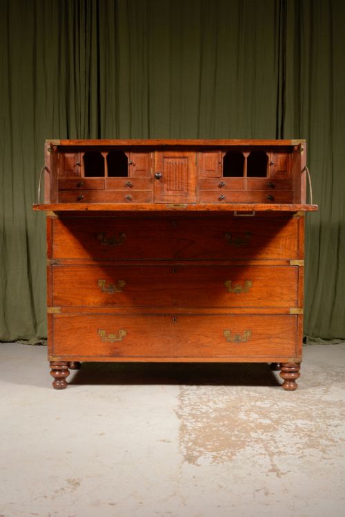 AN ANGLO INDIAN TEAK SECRETAIRE CAMPAIGN CHEST C1870 - ADDITIONAL PHOTO 3