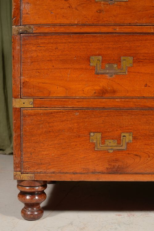 AN ANGLO INDIAN TEAK SECRETAIRE CAMPAIGN CHEST C1870 - ADDITIONAL PHOTO 8