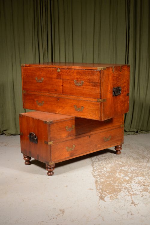 AN ANGLO INDIAN TEAK SECRETAIRE CAMPAIGN CHEST C1870 - ADDITIONAL PHOTO 9