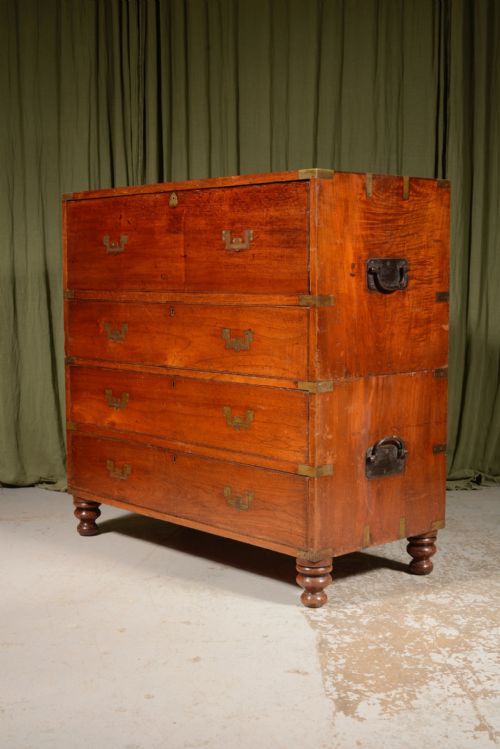 AN ANGLO INDIAN TEAK SECRETAIRE CAMPAIGN CHEST C1870 - ADDITIONAL PHOTO 10