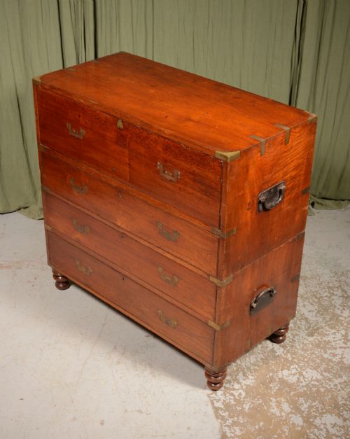 AN ANGLO INDIAN TEAK SECRETAIRE CAMPAIGN CHEST C1870 - ADDITIONAL PHOTO 11