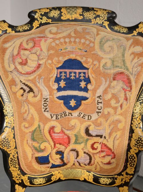 A FRENCH LOUIS PHILIPPE TAPESTRY ARMCHAIR 'NON VERBA SED ACTA' C1890 - ADDITIONAL PHOTO 1