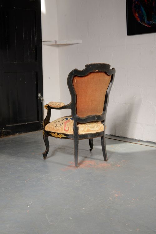 A FRENCH LOUIS PHILIPPE TAPESTRY ARMCHAIR 'NON VERBA SED ACTA' C1890 - ADDITIONAL PHOTO 2