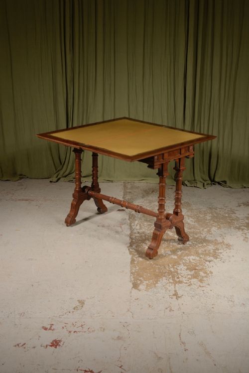 AN AESTHETIC MOVEMENT ARCHITECTURAL FIGURED MAHOGANY CONSOLE CARD TABLE BY WILLIAM WALKER SONS LONDON C1870 - ADDITIONAL PHOTO 3