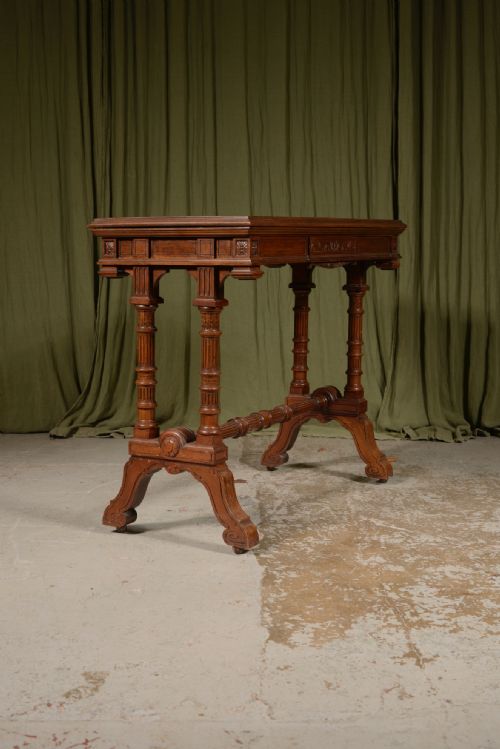 AN AESTHETIC MOVEMENT ARCHITECTURAL FIGURED MAHOGANY CONSOLE CARD TABLE BY WILLIAM WALKER SONS LONDON C1870 - ADDITIONAL PHOTO 5