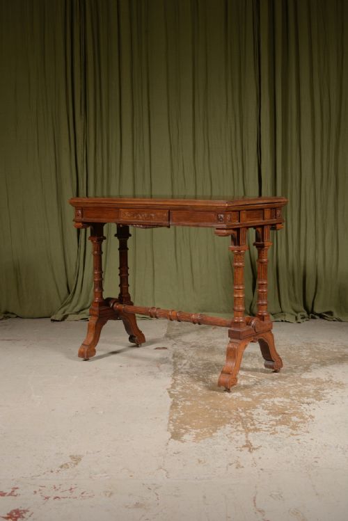 AN AESTHETIC MOVEMENT ARCHITECTURAL FIGURED MAHOGANY CONSOLE CARD TABLE BY WILLIAM WALKER SONS LONDON C1870 - ADDITIONAL PHOTO 1