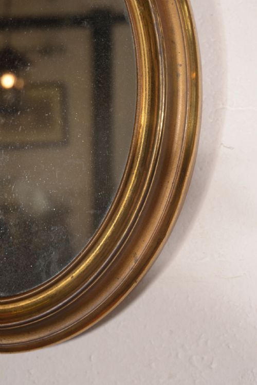 A VICTORIAN GILT BRASS OVAL WALL MIRROR WITH MERCURY PLATE C1900 - ADDITIONAL PHOTO 3