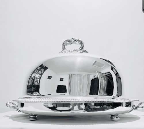 large antique silver plated meat dome cover base c1880 - CATEGORY: ANTIQUE SILVER - DATED 1880