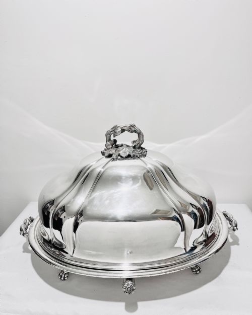 old sheffield silver plate meat dome cover on original well tree warming base c1830 - CATEGORY: ANTIQUE SILVER - DATED 1800