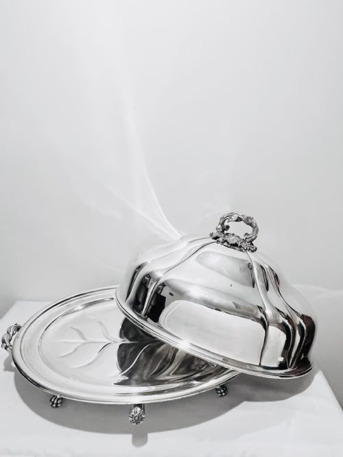 OLD SHEFFIELD SILVER PLATE MEAT DOME COVER ON ORIGINAL WELL TREE WARMING BASE C1830 - ADDITIONAL PHOTO 2