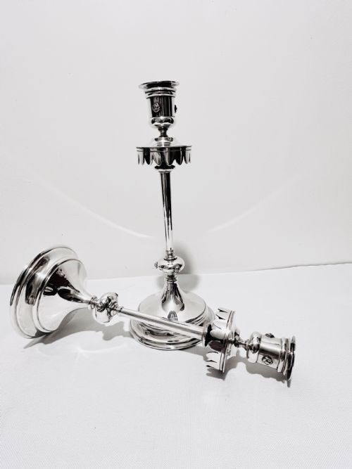 STYLISH PAIR OF ARTS CRAFT CANDLESTICKS BY JOHN ROUND C1900 - ADDITIONAL PHOTO 3
