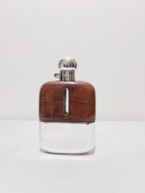 smart antique silver plated and leather bound hip flask c1890 - CATEGORY: ANTIQUE SILVER - DATED 1890