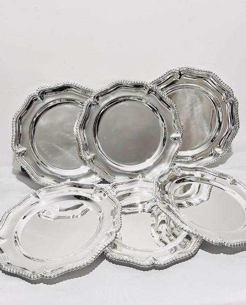 handsome set of 6 silver plated under plates c1920 - CATEGORY: ANTIQUE SILVER - DATED 1920