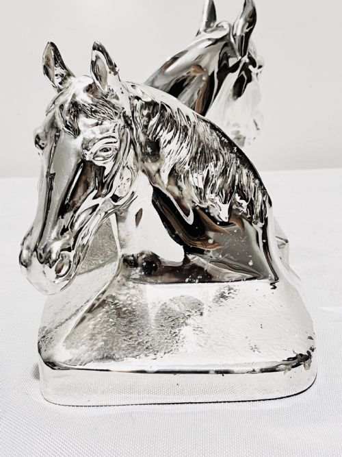 SMART VINTAGE SILVER PLATED HORSE HEAD BOOK ENDS C1940 - ADDITIONAL PHOTO 2