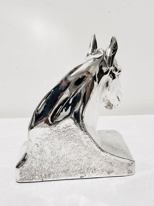 SMART VINTAGE SILVER PLATED HORSE HEAD BOOK ENDS C1940 - ADDITIONAL PHOTO 3