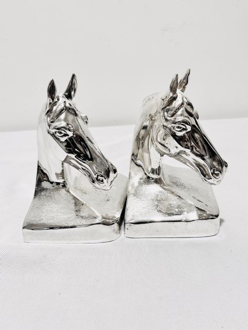 SMART VINTAGE SILVER PLATED HORSE HEAD BOOK ENDS C1940 - ADDITIONAL PHOTO 4