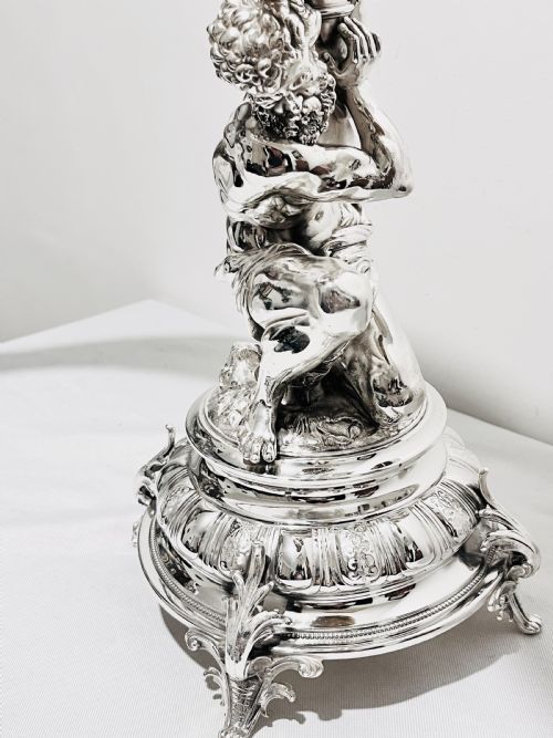 ENORMOUS ANTIQUE SILVER PLATED COW HORN TABLE DECORATION C1880 - ADDITIONAL PHOTO 1