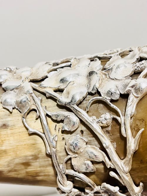 ENORMOUS ANTIQUE SILVER PLATED COW HORN TABLE DECORATION C1880 - ADDITIONAL PHOTO 4