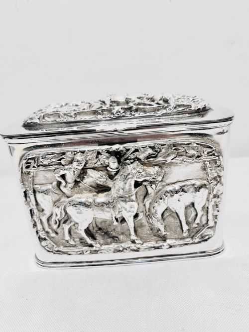 handsome antique silver plated tea caddy with relief work c1880 - CATEGORY: ANTIQUE SILVER - DATED 1880