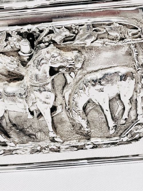 HANDSOME ANTIQUE SILVER PLATED TEA CADDY WITH RELIEF WORK C1880 - ADDITIONAL PHOTO 2