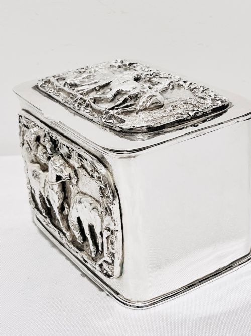 HANDSOME ANTIQUE SILVER PLATED TEA CADDY WITH RELIEF WORK C1880 - ADDITIONAL PHOTO 3