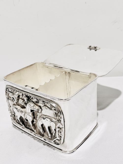 HANDSOME ANTIQUE SILVER PLATED TEA CADDY WITH RELIEF WORK C1880 - ADDITIONAL PHOTO 5