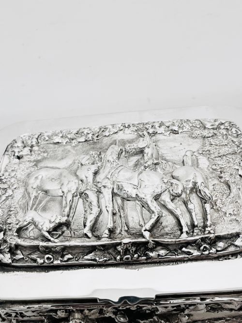 HANDSOME ANTIQUE SILVER PLATED TEA CADDY WITH RELIEF WORK C1880 - ADDITIONAL PHOTO 6