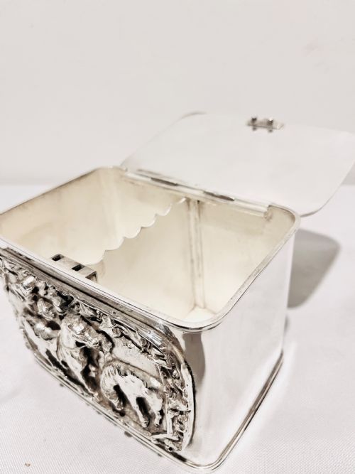 HANDSOME ANTIQUE SILVER PLATED TEA CADDY WITH RELIEF WORK C1880 - ADDITIONAL PHOTO 8