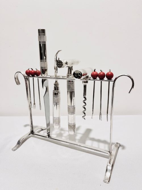 antique silver plated cocktail bar tools accessories set c1920 by phv - CATEGORY: ANTIQUE METAL - DATED 1920