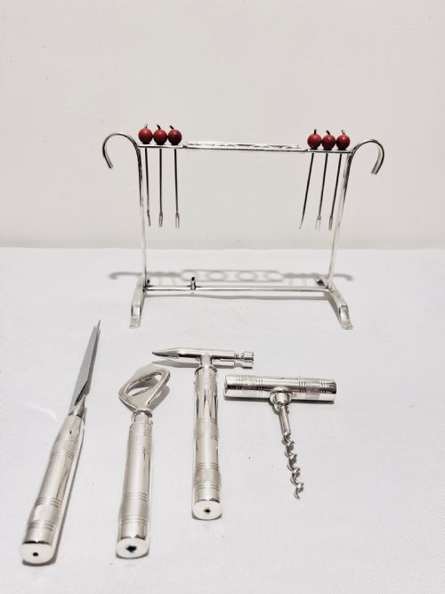 ANTIQUE SILVER PLATED COCKTAIL BAR TOOLS ACCESSORIES SET C1920 BY PHV - ADDITIONAL PHOTO 2