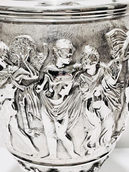 ANTIQUE SILVER PLATED TALL CLARET JUG WITH RELIEF WORK C1880 - ADDITIONAL PHOTO 1