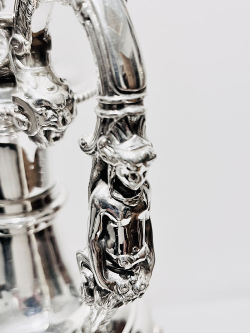 ANTIQUE SILVER PLATED TALL CLARET JUG WITH RELIEF WORK C1880 - ADDITIONAL PHOTO 2